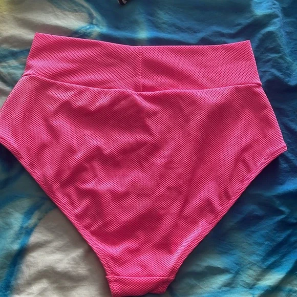 Striped Black and White Bikini Top with Pink Aerie High-Waist Bottom Set - Picture 5 of 14